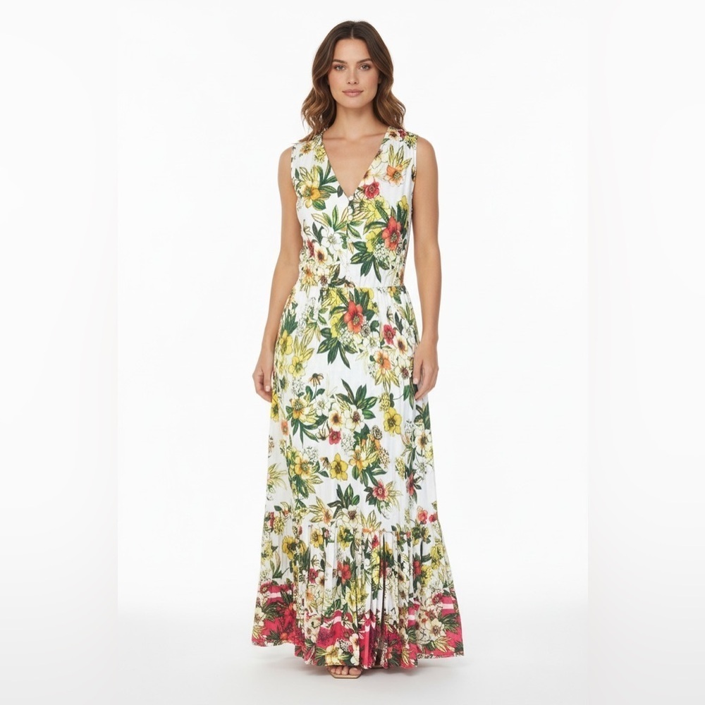 ECI New York White Floral Sleeveless Maxi Dress Size S